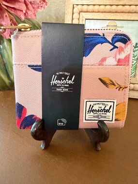 Herschel Supply Company Pink Canvas Wallet with White Logo Patch- RFID- NWT